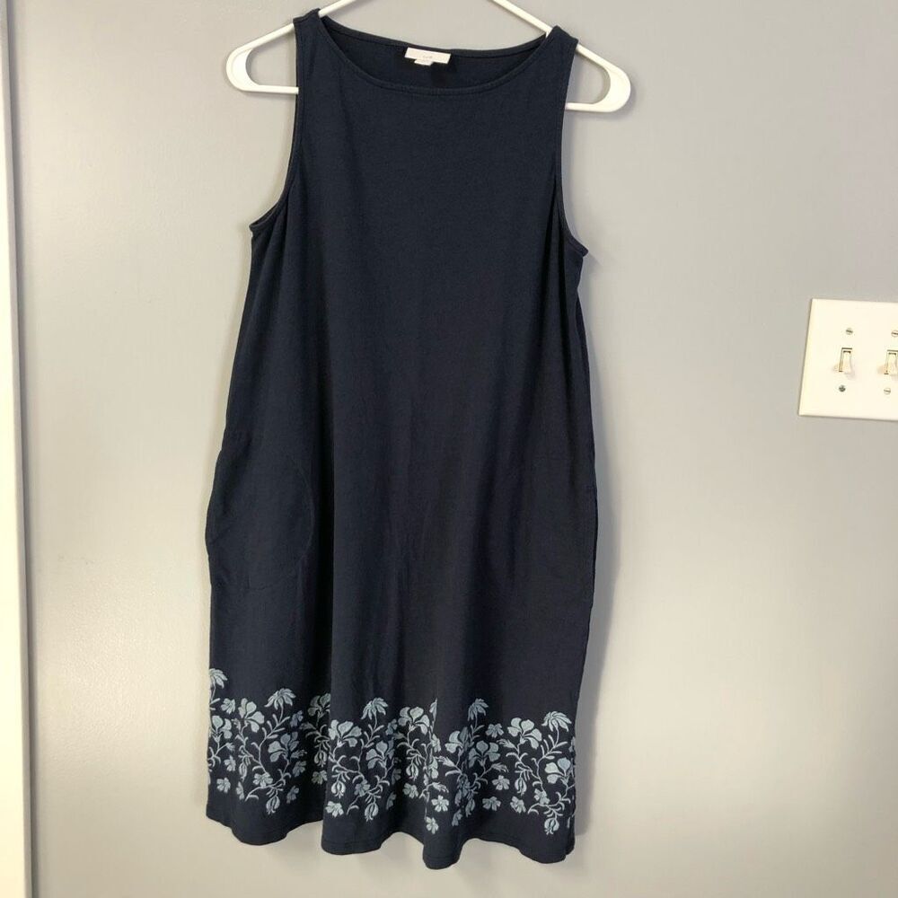 J. Jill blue embroidered knit dress cotton modal blend tank a line sz xs pockets